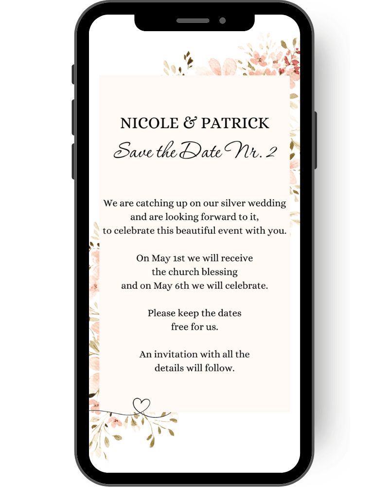 eCard - Silver wedding invitation - Floral - Beige - Rosé - Invitation - Save the Date - Flowers en
