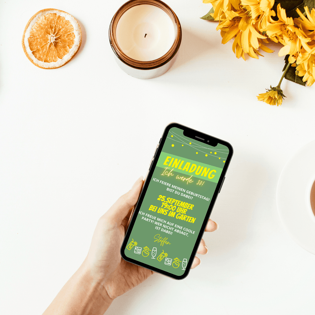digitale Einladung zum Geburtstag - Cocktail-Party - lade alle deine Liebsten schnell und unkompliziert ein - WhatsApp -
