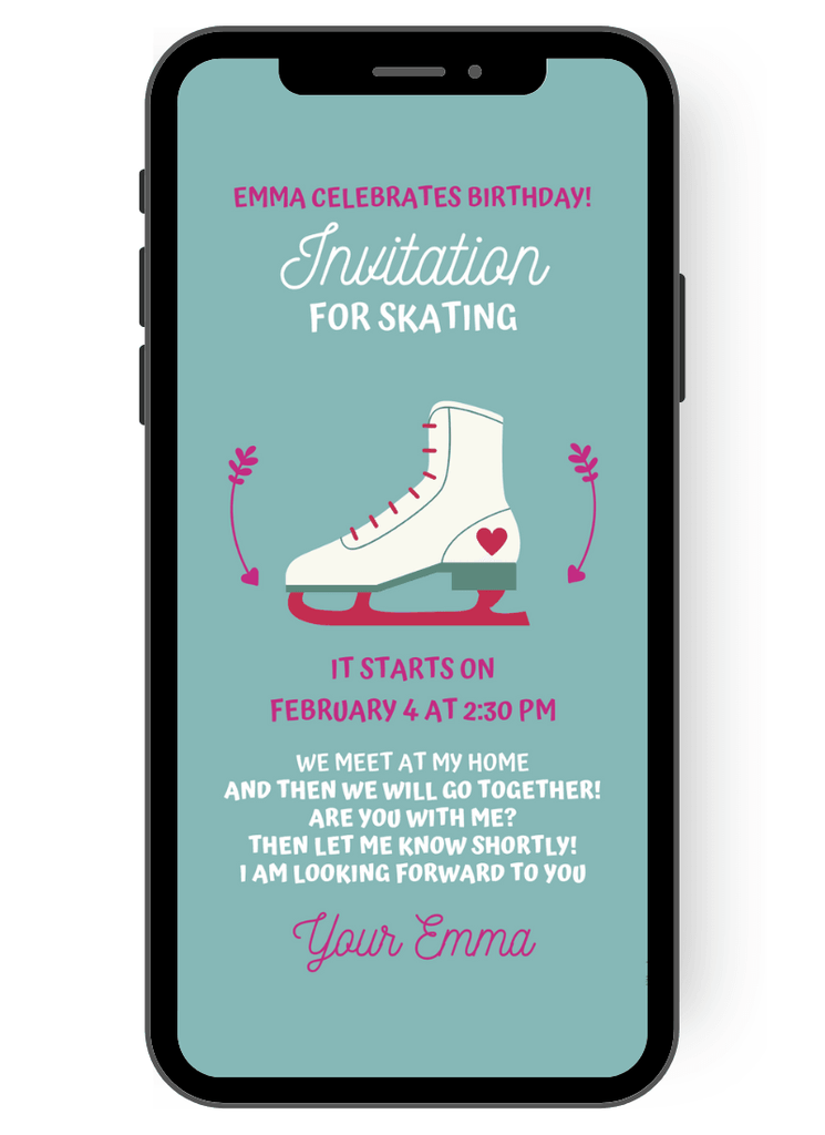 Invitation to skate with a white skate on a turquoise background en