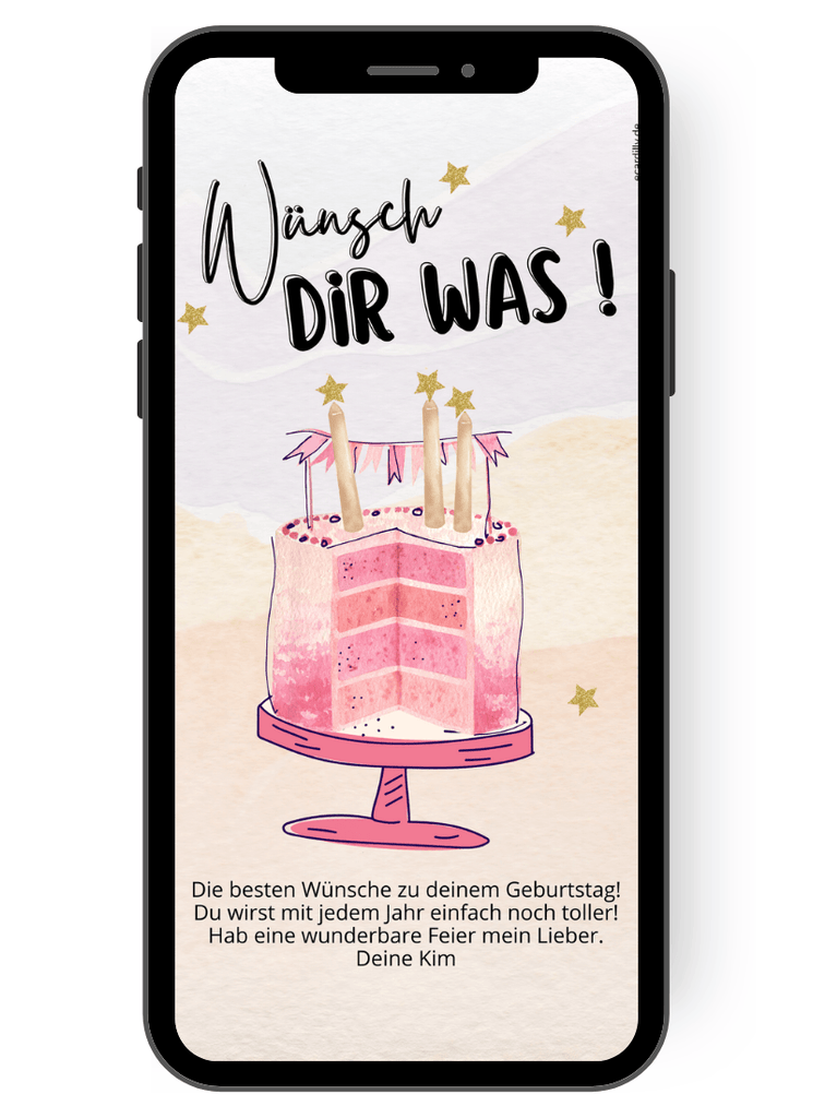 eCard - Geburtstagsgrüße - Pinke Ombrétorte - Kerzen - Gold - Wünsche - Grußkarte - Farbverlauf - Watercolor - Pink de